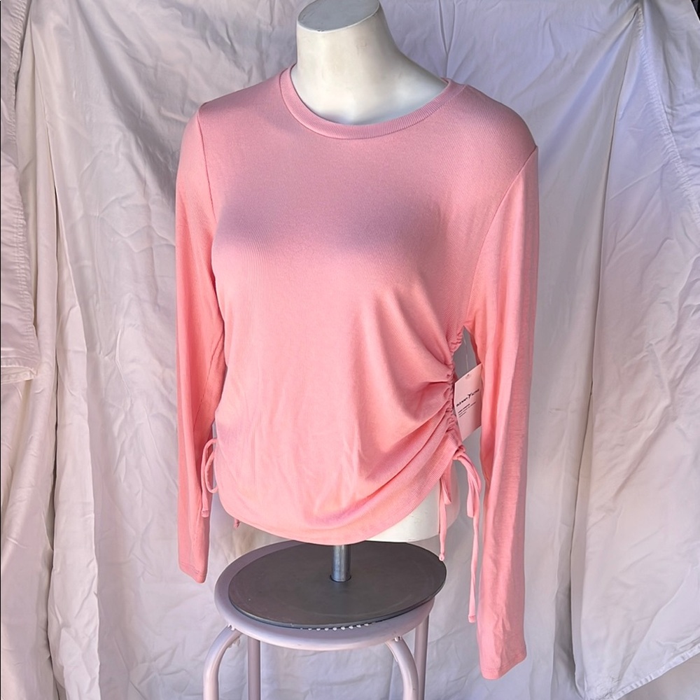 Pink Ruched Side Ties Long Sleeve workout top